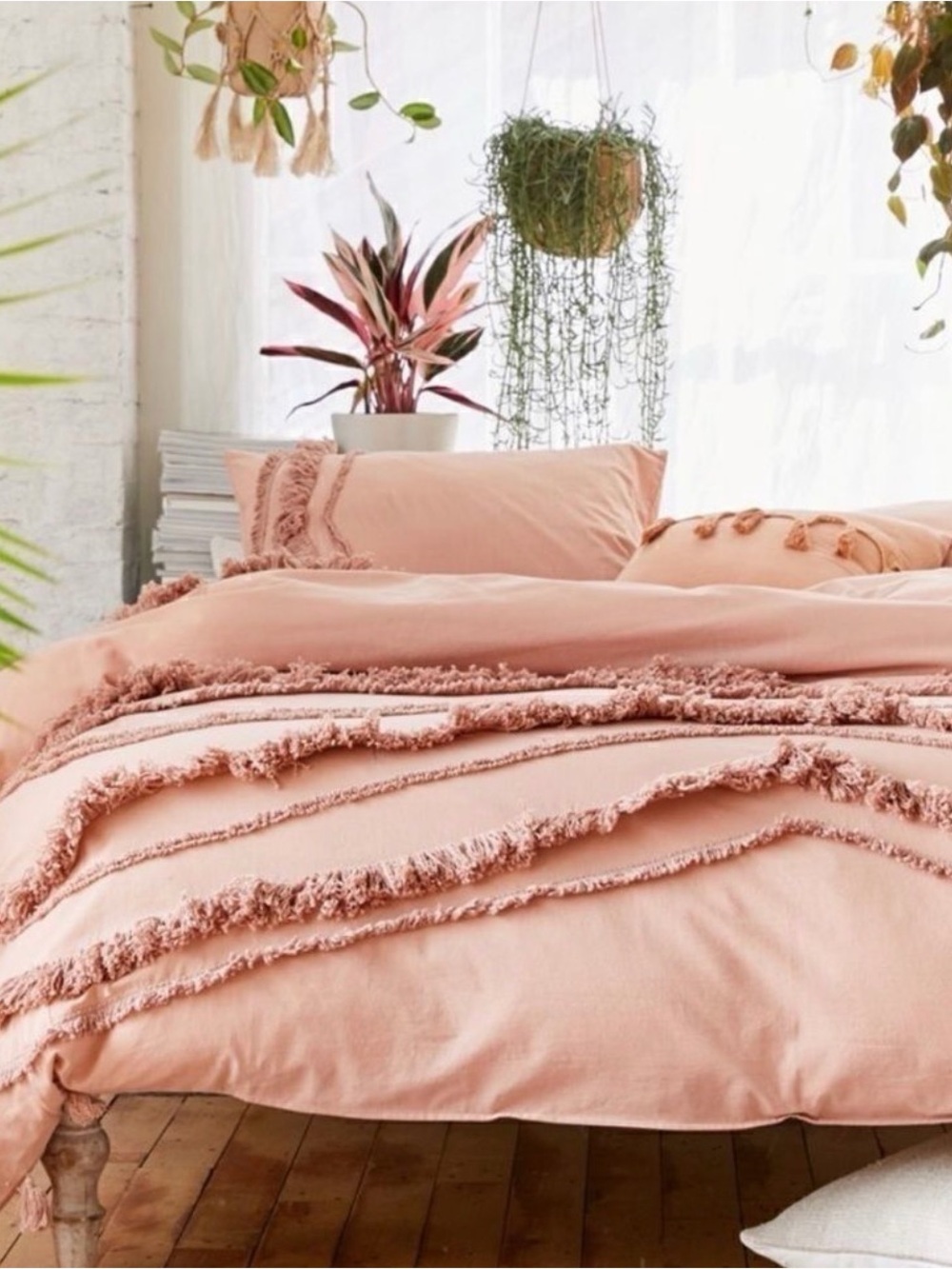 Urban Outfitters Peach Fringe Cotton Duvet Cover